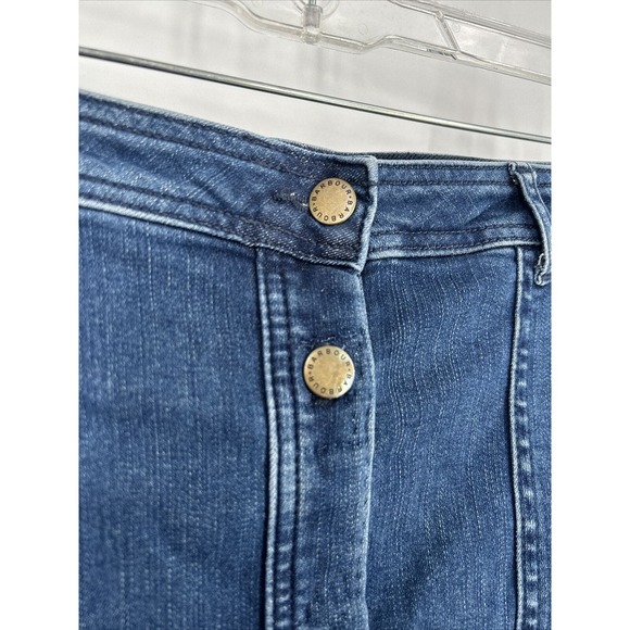 Barbour‎ Women’s Sz 10 Maddison Dark Wash Button Denim Skirt Pockets Stretch - Picture 2 of 8